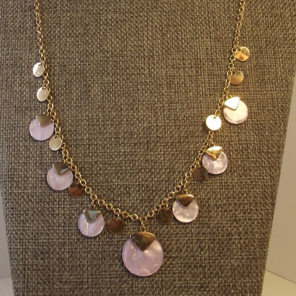 Necklace Gold Tone Chain with Lavender Round Charms - Picture 1 of 5